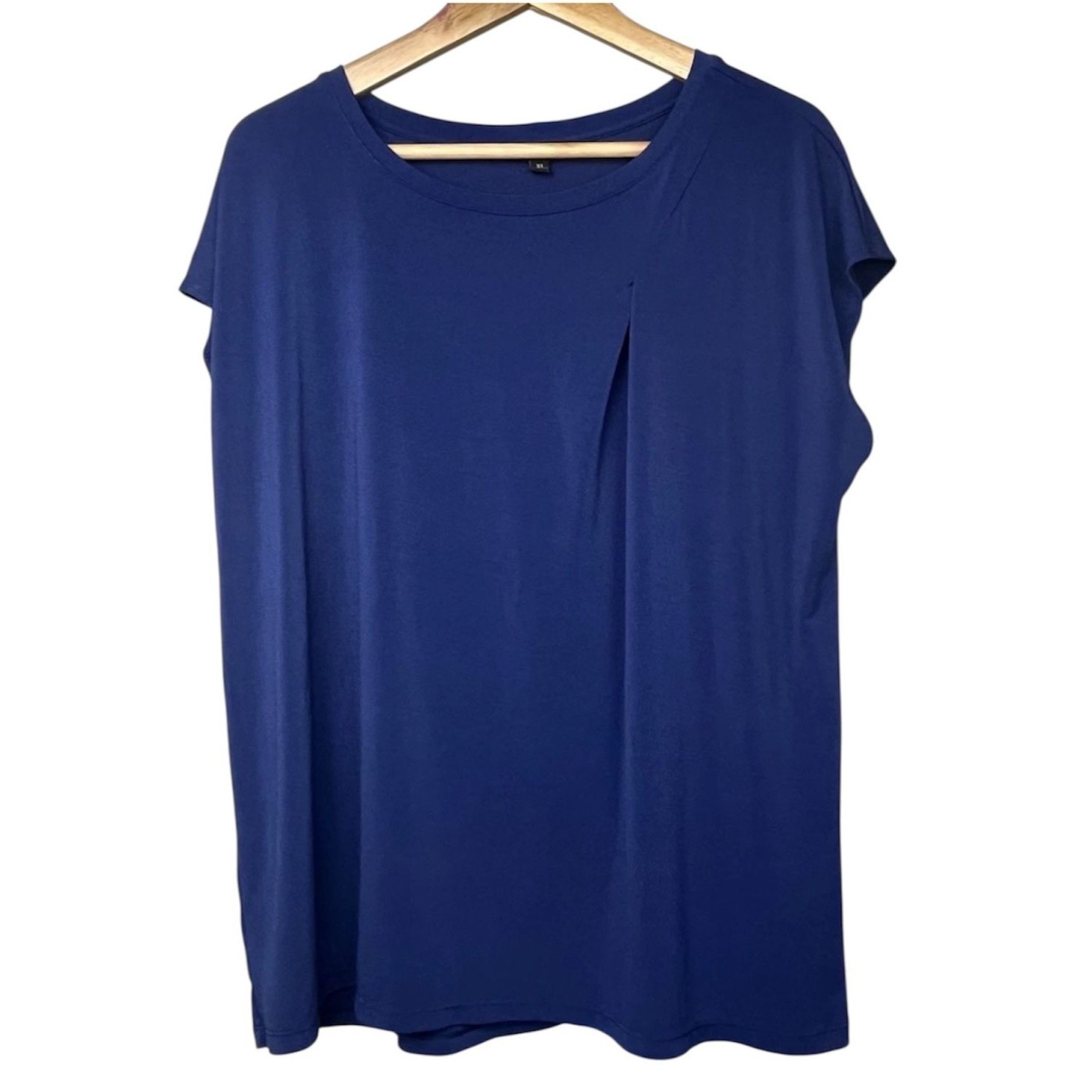 Banana Republic Blue Career Blouse Xl Modern Pleat Quiet Luxury Minimalist Top